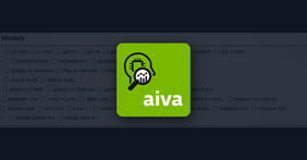 aiva logo on a dark background with a hint of the model selection in the aiva measurement configuration