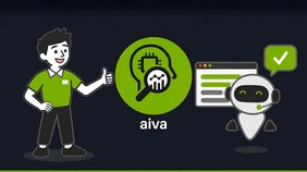 Jeffie gives a thumbs up, next to the aiva logo and effie with a browser window full of clear results.